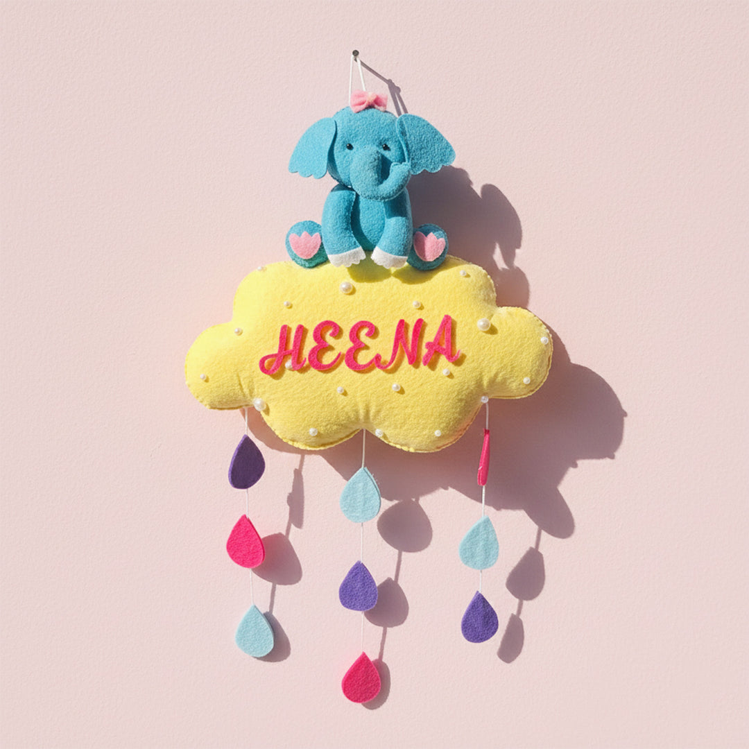 Personalized Handmade Animals & Raindrop Theme Felt Kids Name Plate