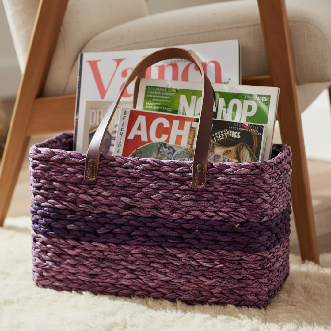 Handmade Grass Woven Single Striped Lavender Sabai Mesh Handbag
