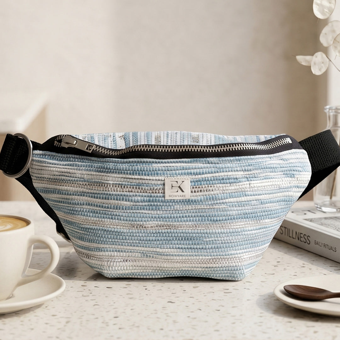 Blue and White Upcycled Handcrafted Lightweight Plastic Fanny Pack Crossbody Bag