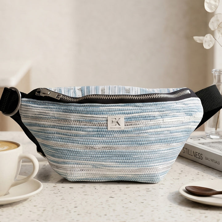 Blue and White Upcycled Handcrafted Lightweight Plastic Fanny Pack Crossbody Bag