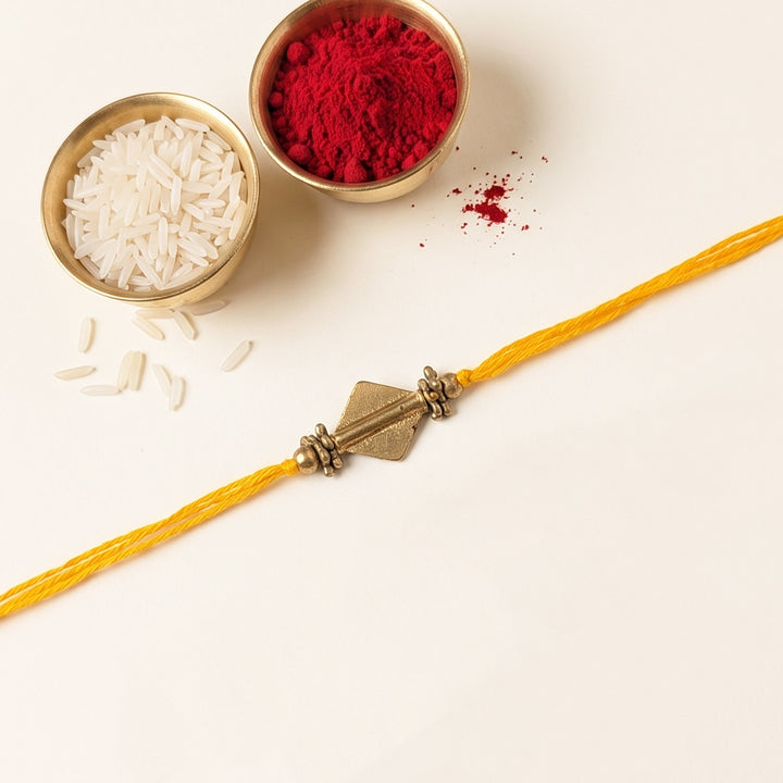 Intricate Beaded Diamond Brass Bead Festive Rakhi With Roli Chawal For Brother