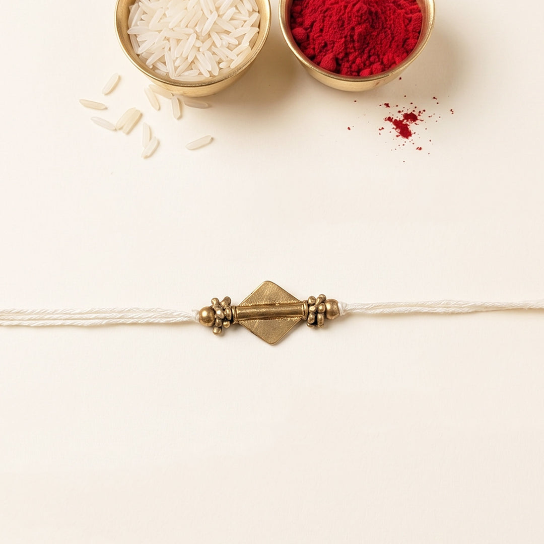 Intricate Beaded Diamond Brass Bead Festive Rakhi With Roli Chawal For Brother