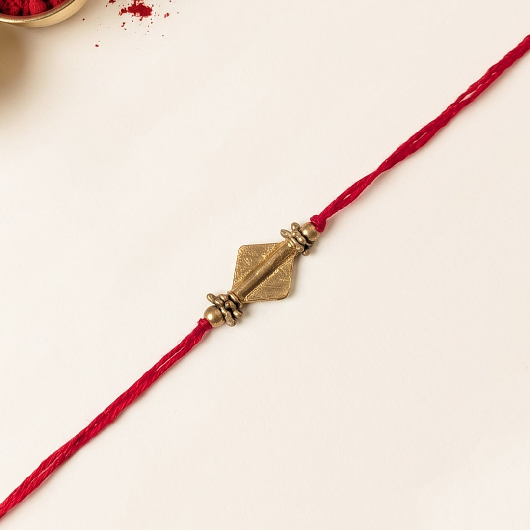 Intricate Beaded Diamond Brass Bead Festive Rakhi With Roli Chawal For Brother