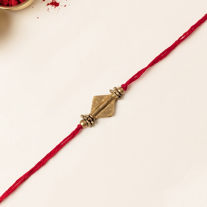 Intricate Beaded Diamond Brass Bead Festive Rakhi With Roli Chawal For Brother