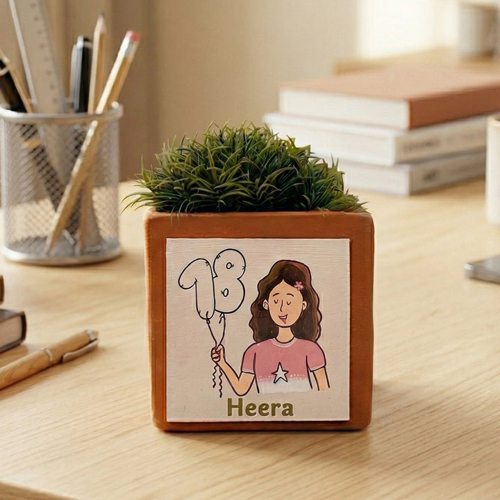 Birthday Balloon Personalized Handpainted Terracottta Planter