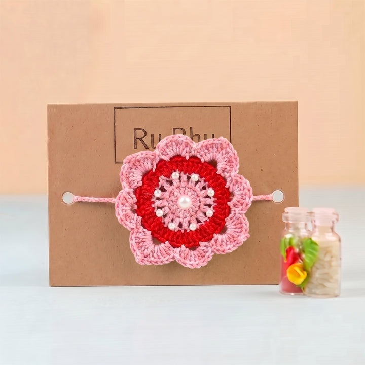Handmade Crochet Royal Bloom Floral Rakhi With Roli Chawal For Bhaiya
