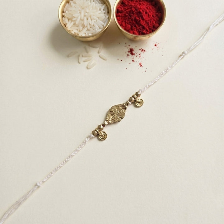 Beaded Brass Charms Rakhi With Roli Chawal For Brother