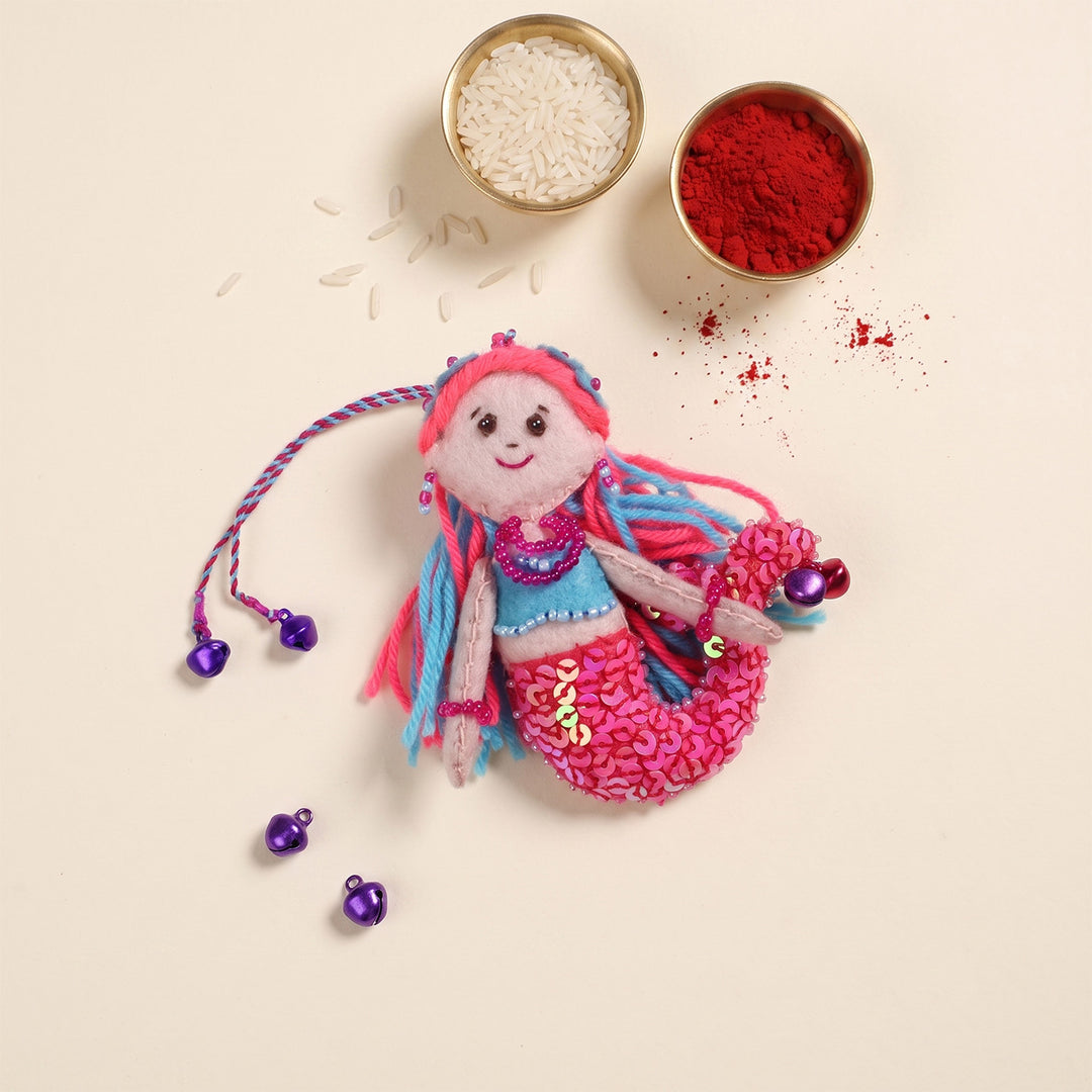 Hand Embroidered Mermaid Charm Felt Lumba With Keychain For Girls