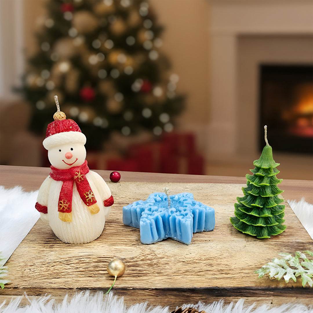 3 pc | Handmade Christmas Tree, Snowman & Snowflake Shaped Soy Wax Candles