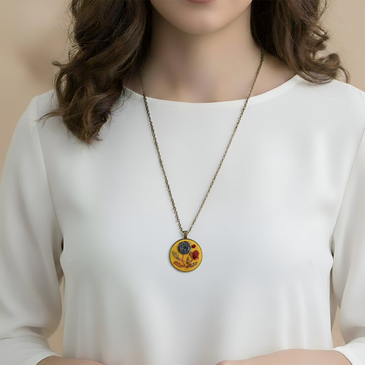 Hand Embroidered Mustard Meadow Antique Finish Necklace