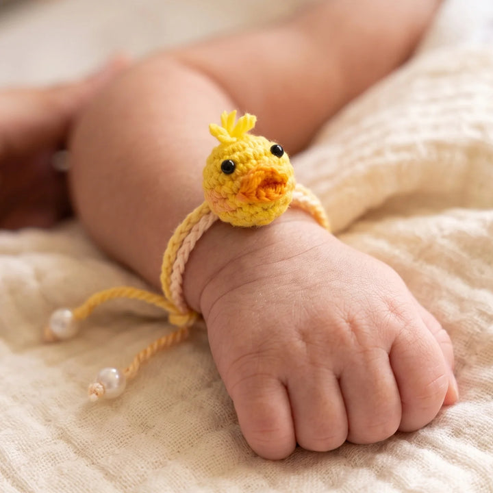 2 Pc | Handmade Crochet Doodling Duck Rakhi With Roli Chawal For Newborn Twins
