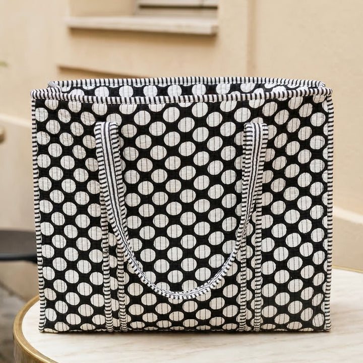 Handmade Black Polka Cotton Tote Bag