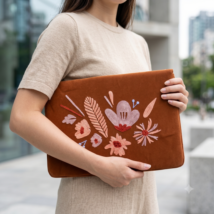 Corsage Aari Embroidered Brown Laptop Sleeve