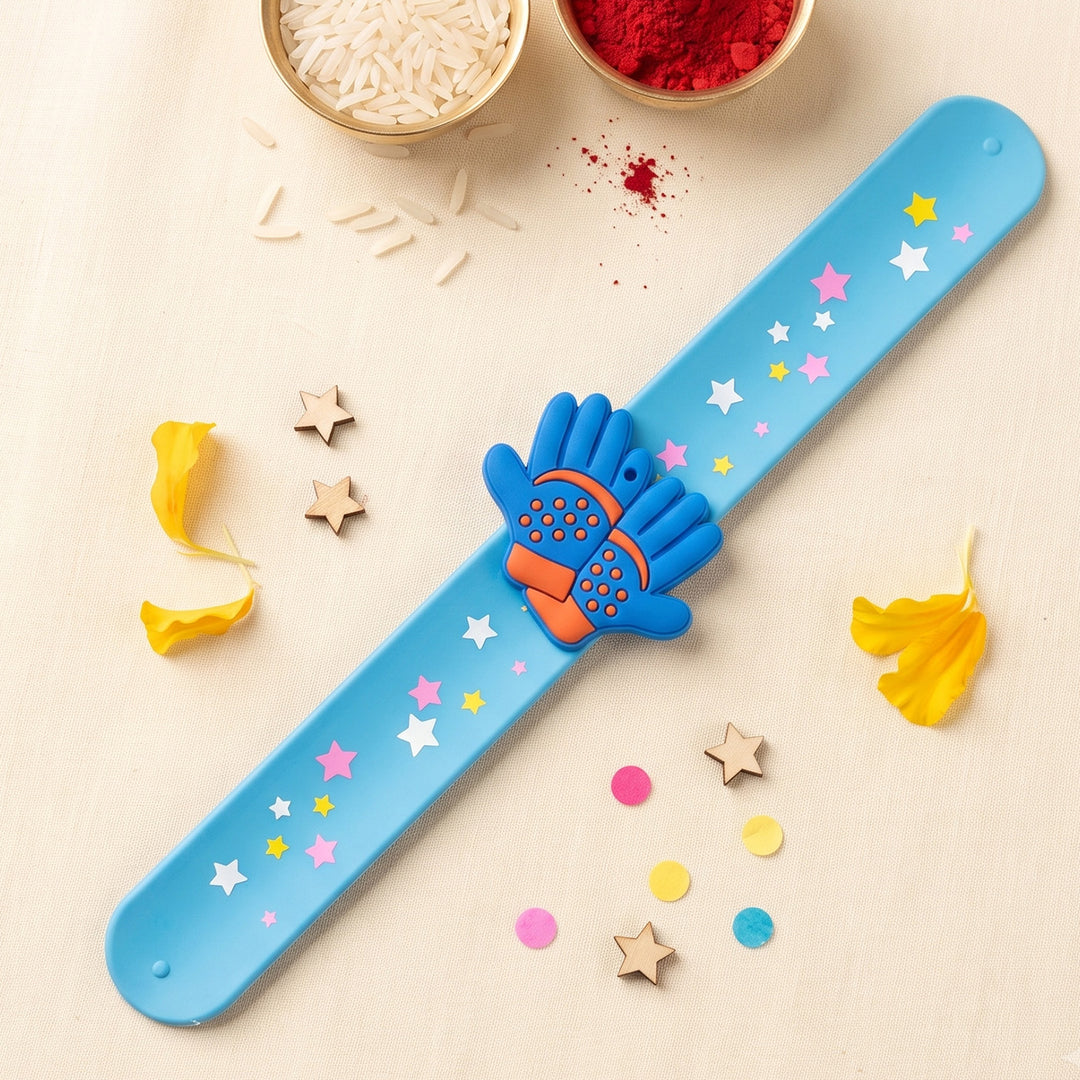 Handmade Football Gloves Silicone Slap Band Rakhi For Kids With Roli Chawal For Brother