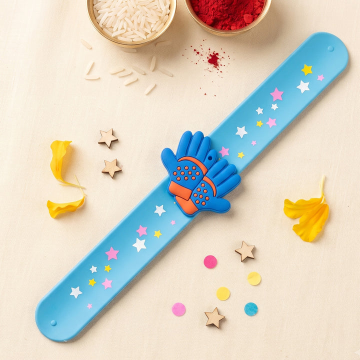 Handmade Football Gloves Silicone Slap Band Rakhi For Kids With Roli Chawal For Brother
