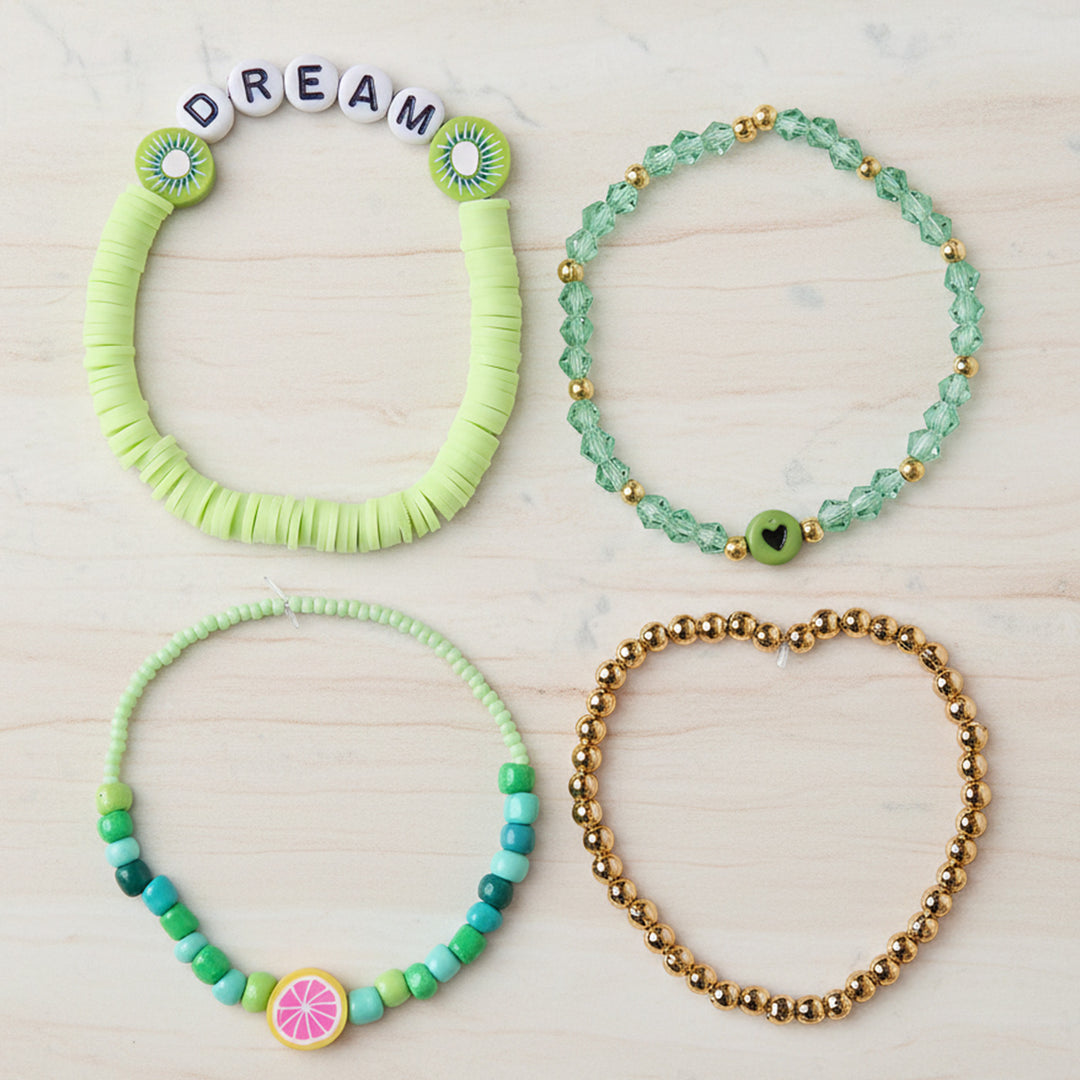 4 Pc | Personalized Matcha Bliss Stackable Clay Beaded Bracelet For Girls