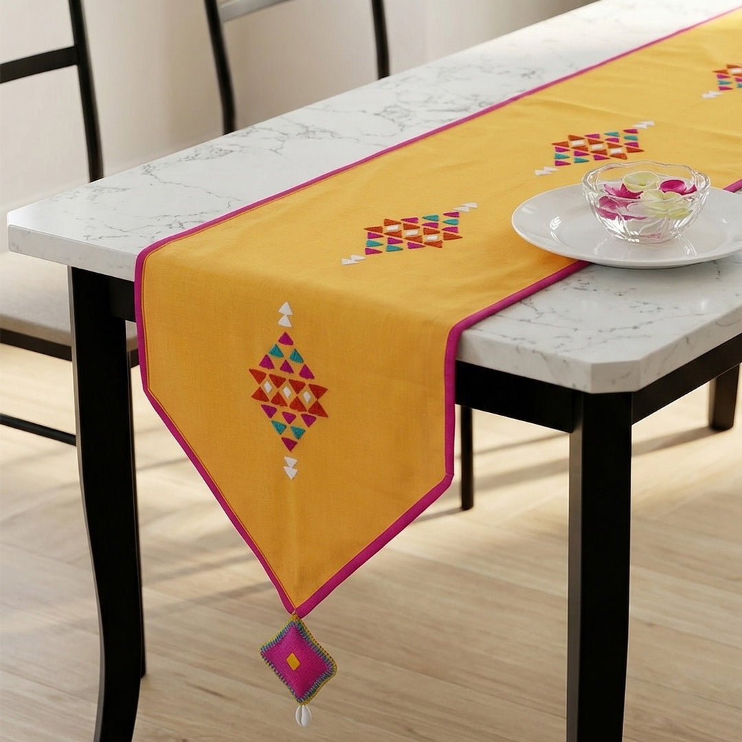 Yellow Cotton Barfi Tabe Runner