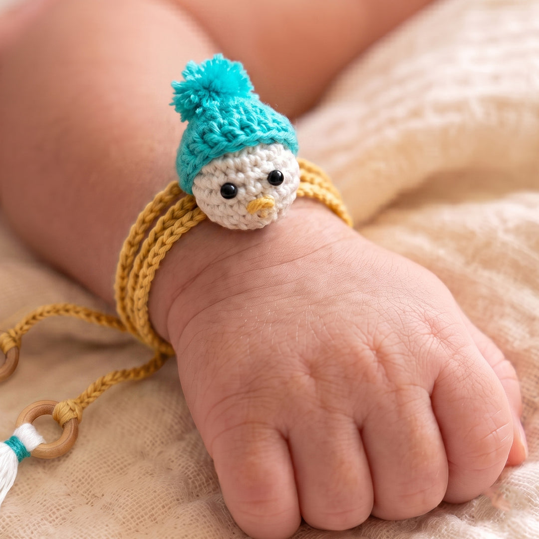 Handmade Crochet "It’s a Boy" Rakhi For Newborns With Roli Chawal