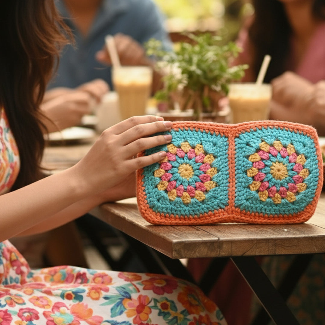 Handmade Crochet Granny Patch Pouch