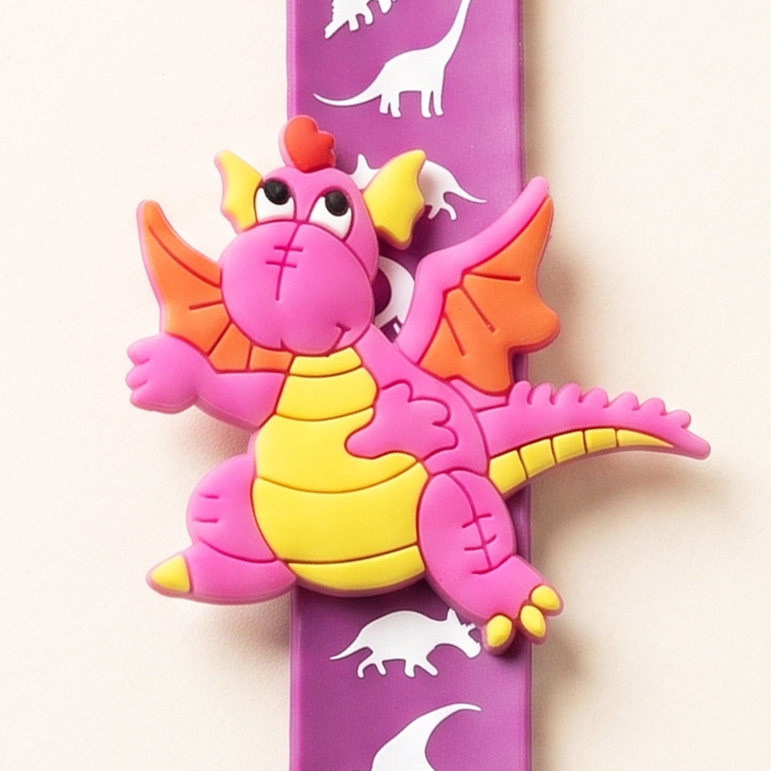 Handmade Purple Dinosaur Silicone Slap Band Rakhi For Kids With Roli Chawal For Brother