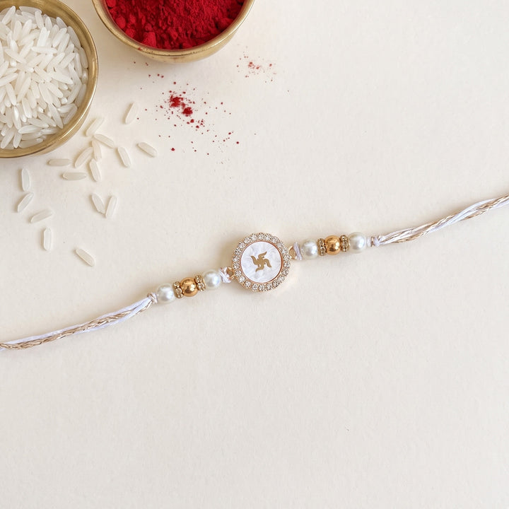 Mother of Pearl Kundan Rakhi For Brother With Roli Chawal