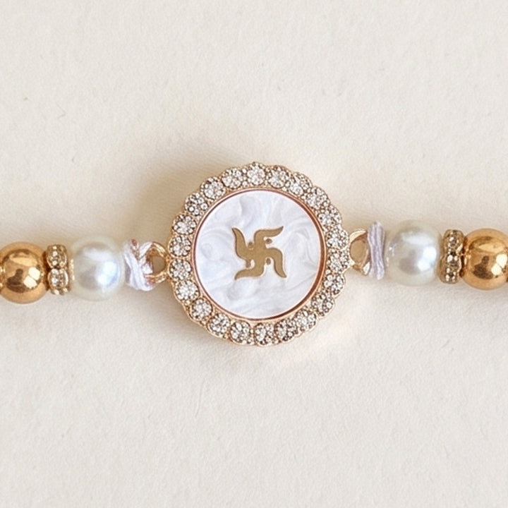 Mother of Pearl Kundan Rakhi For Brother With Roli Chawal