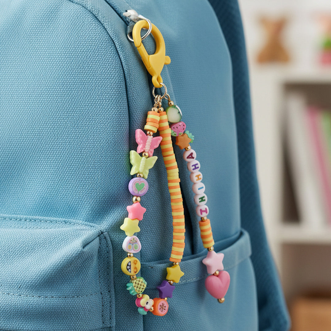 Personalized Neon Yellow Beaded Bag Charm For Kids