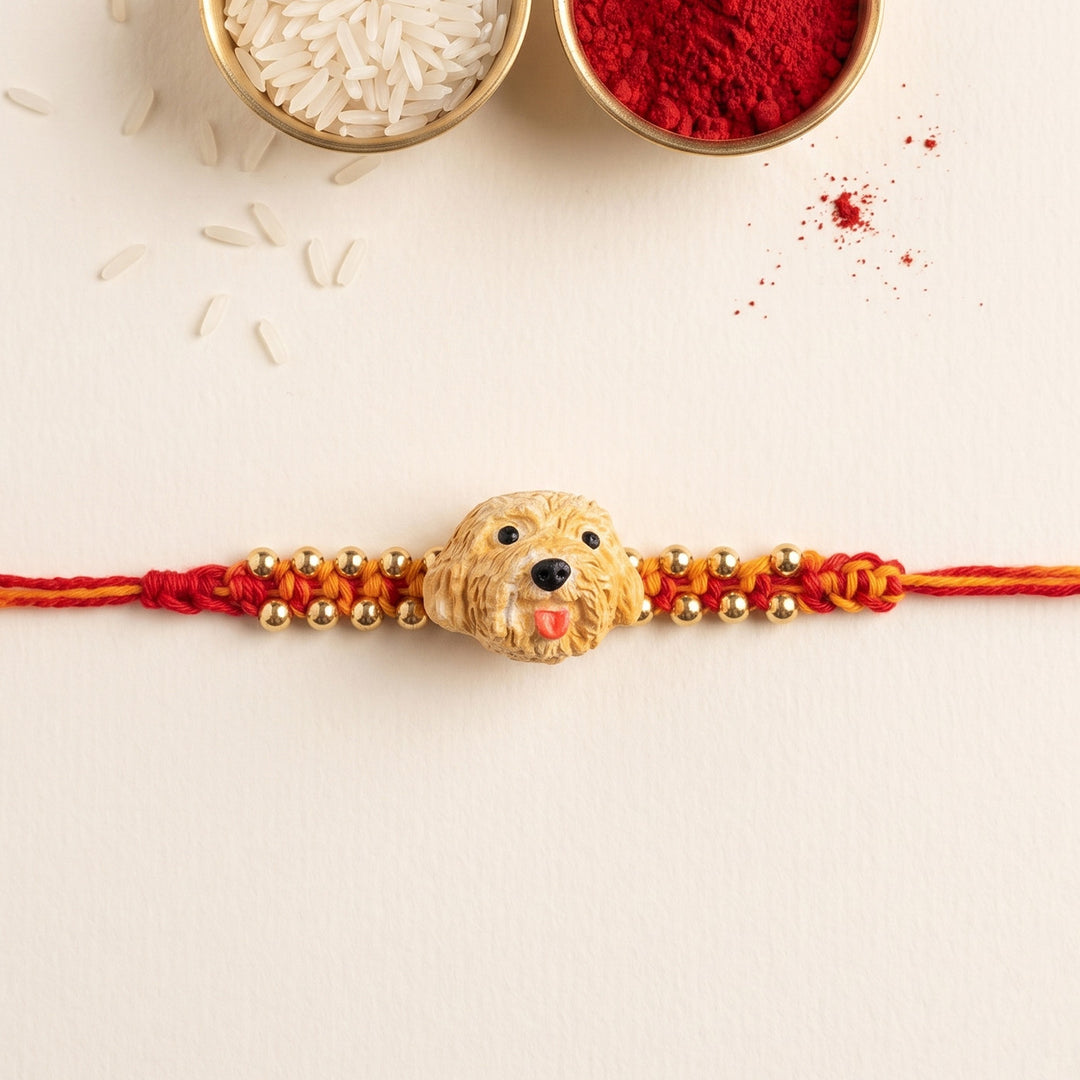 Handmade Dog Charm Polymer Clay Rakhi With Roli Chawal For Kids