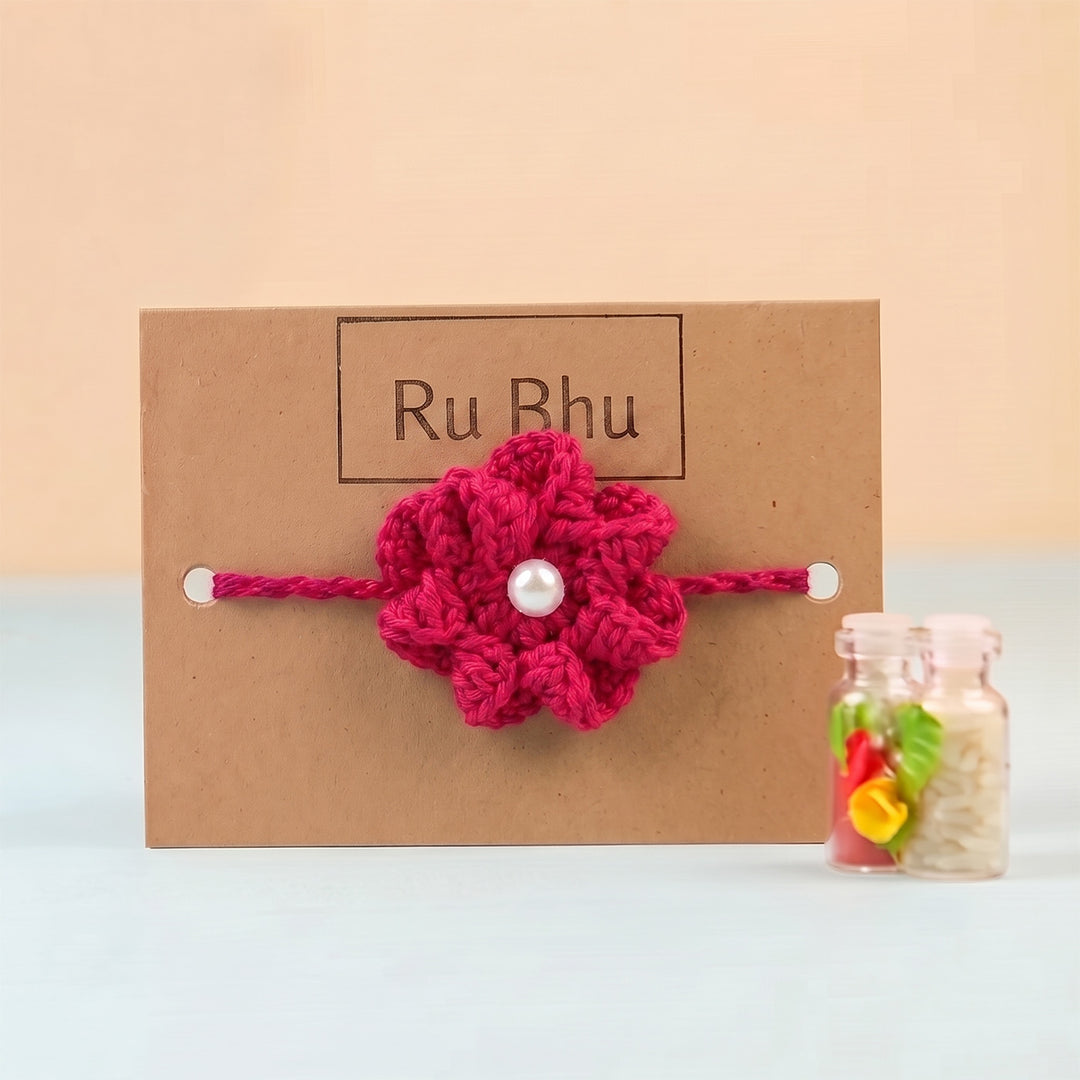 Handmade Crochet Daisy Knot Floral Rakhi With Roli Chawal For Bhaiya