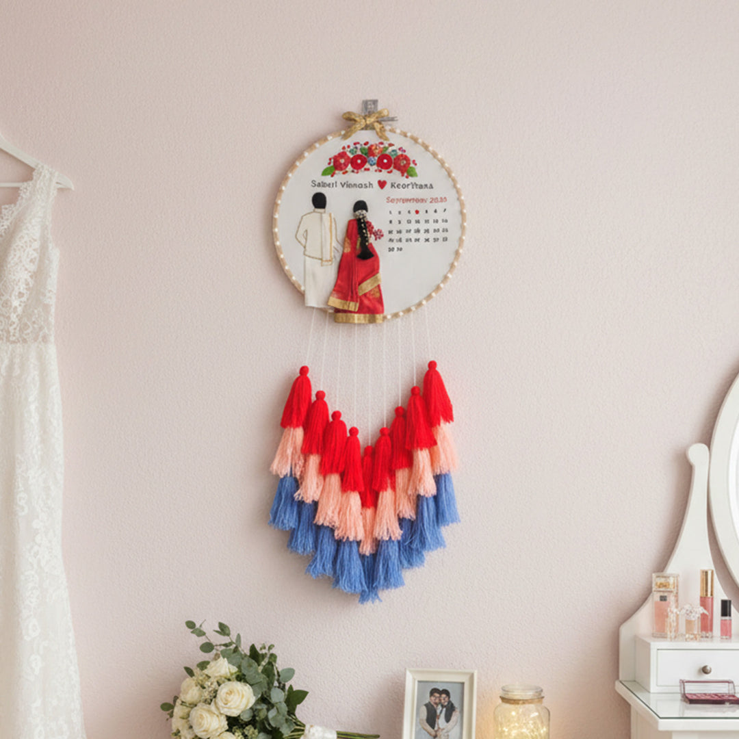 Personalized Embroidered South Indian Wedding Plaque With Tassels