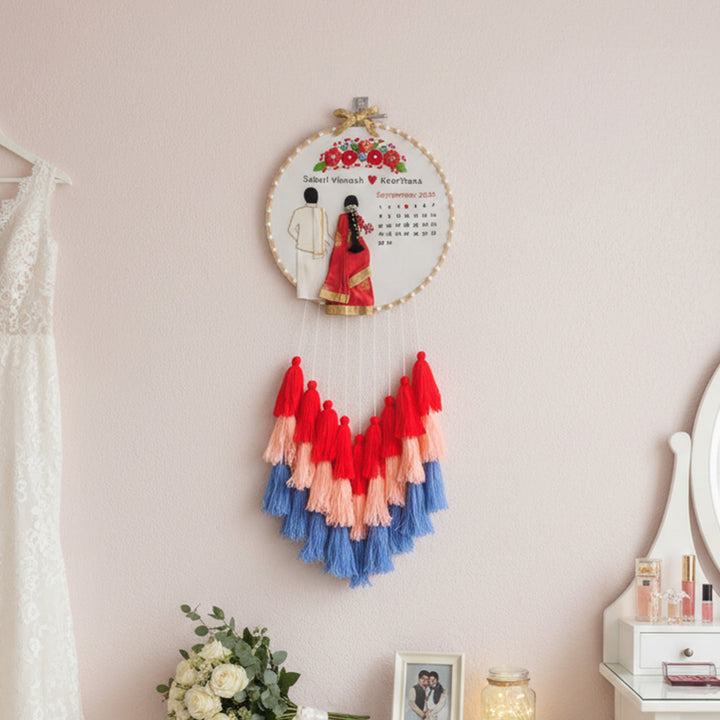 Personalized Embroidered South Indian Wedding Plaque With Tassels