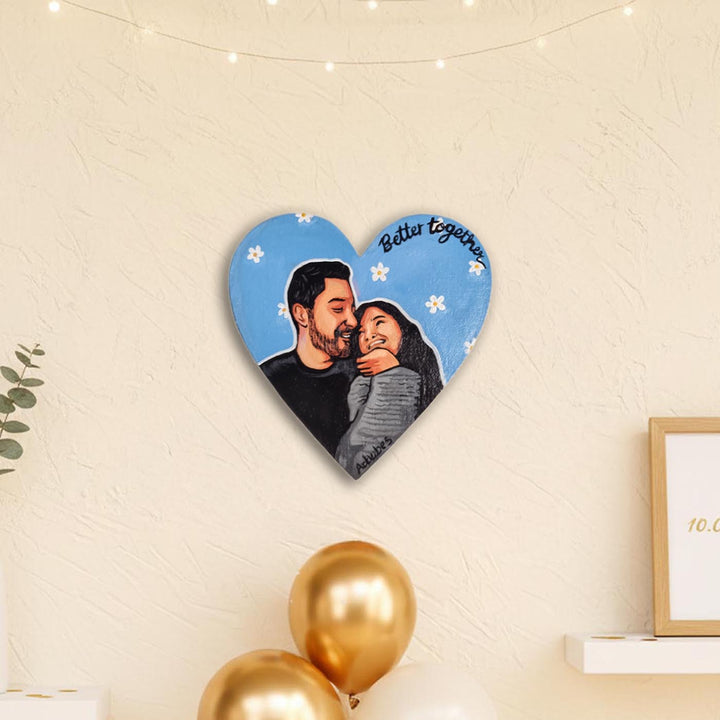 Cute Couple Photo Personalized Handpainted Heart Shape Canvas Portrait