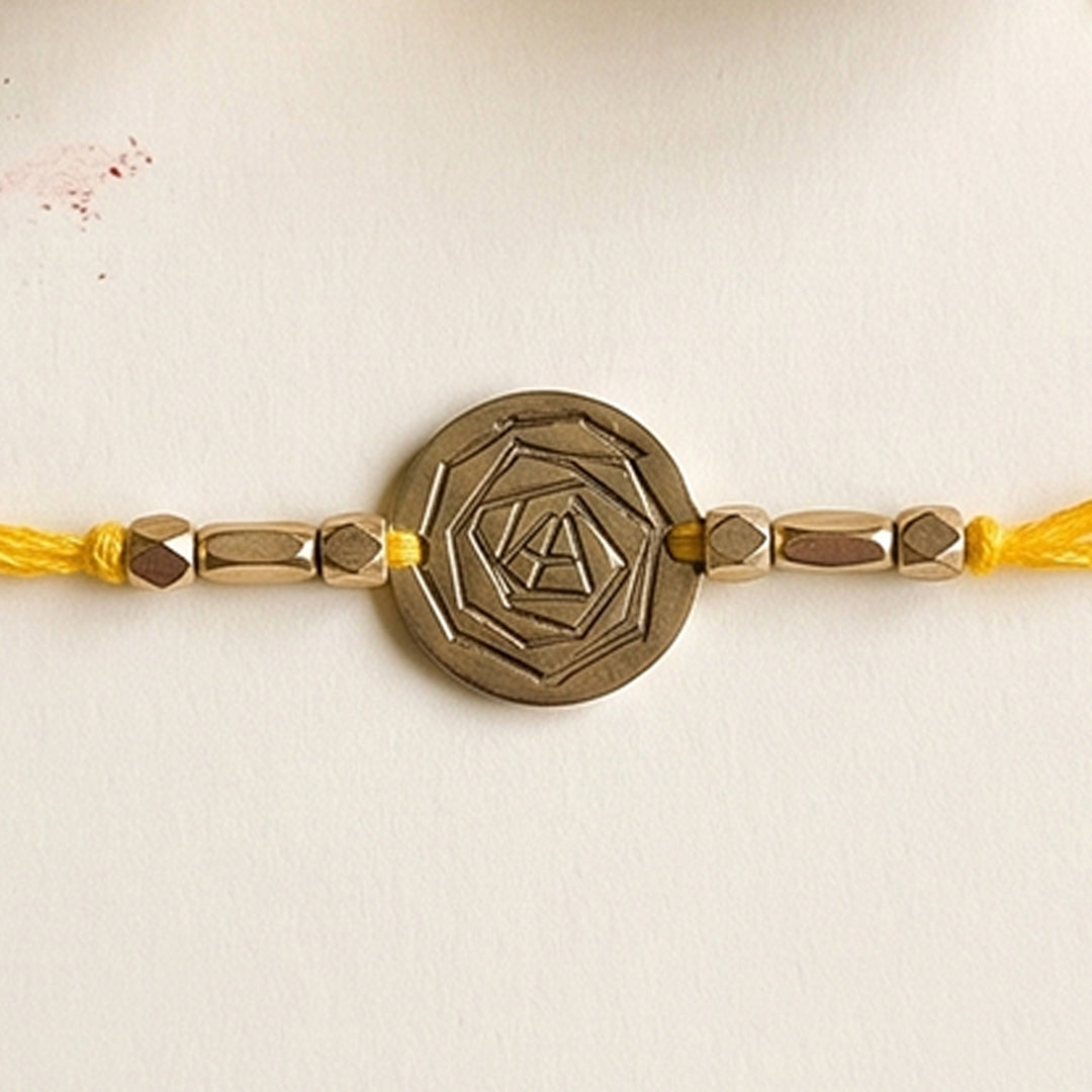 Handcrafted Circular Spikes Brass Charm Rakhi With Roli Chawal For Brother