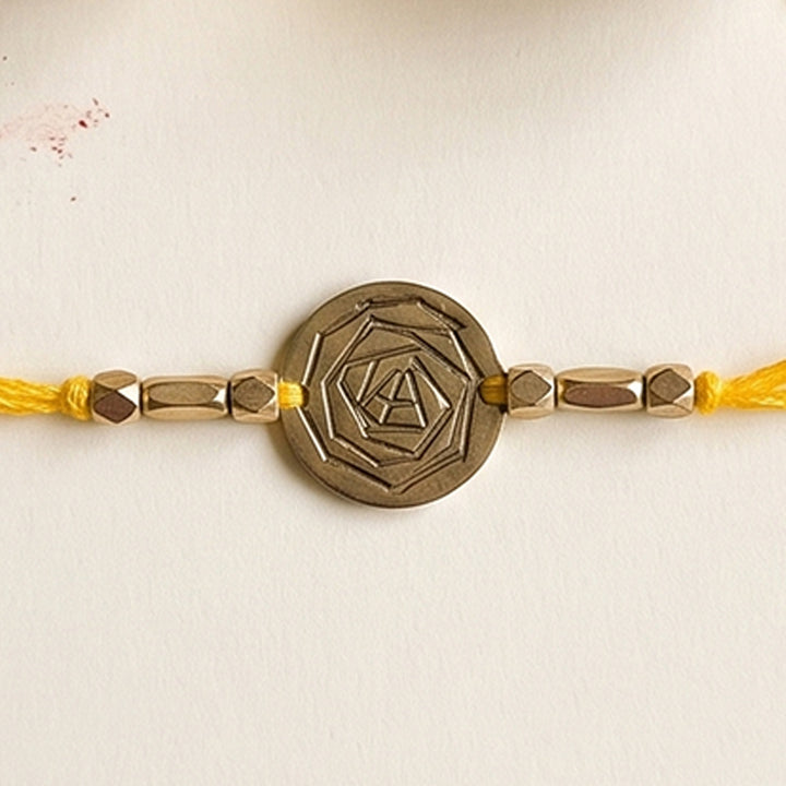 Handcrafted Circular Spikes Brass Charm Rakhi With Roli Chawal For Brother