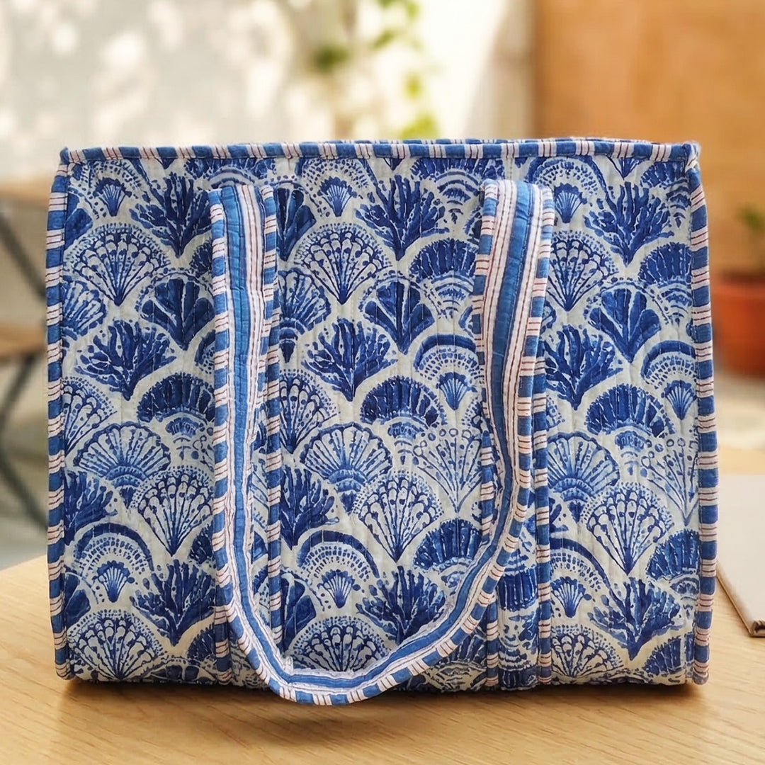 Handmade Blue In a Nutshell Cotton Tote Bag