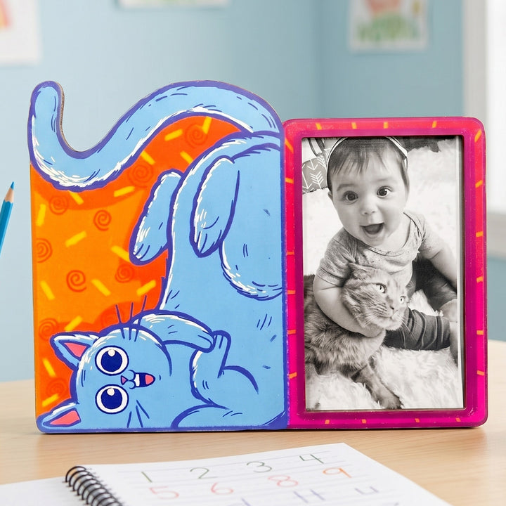 Quirky Upside Down Cat MDF Photo Frame