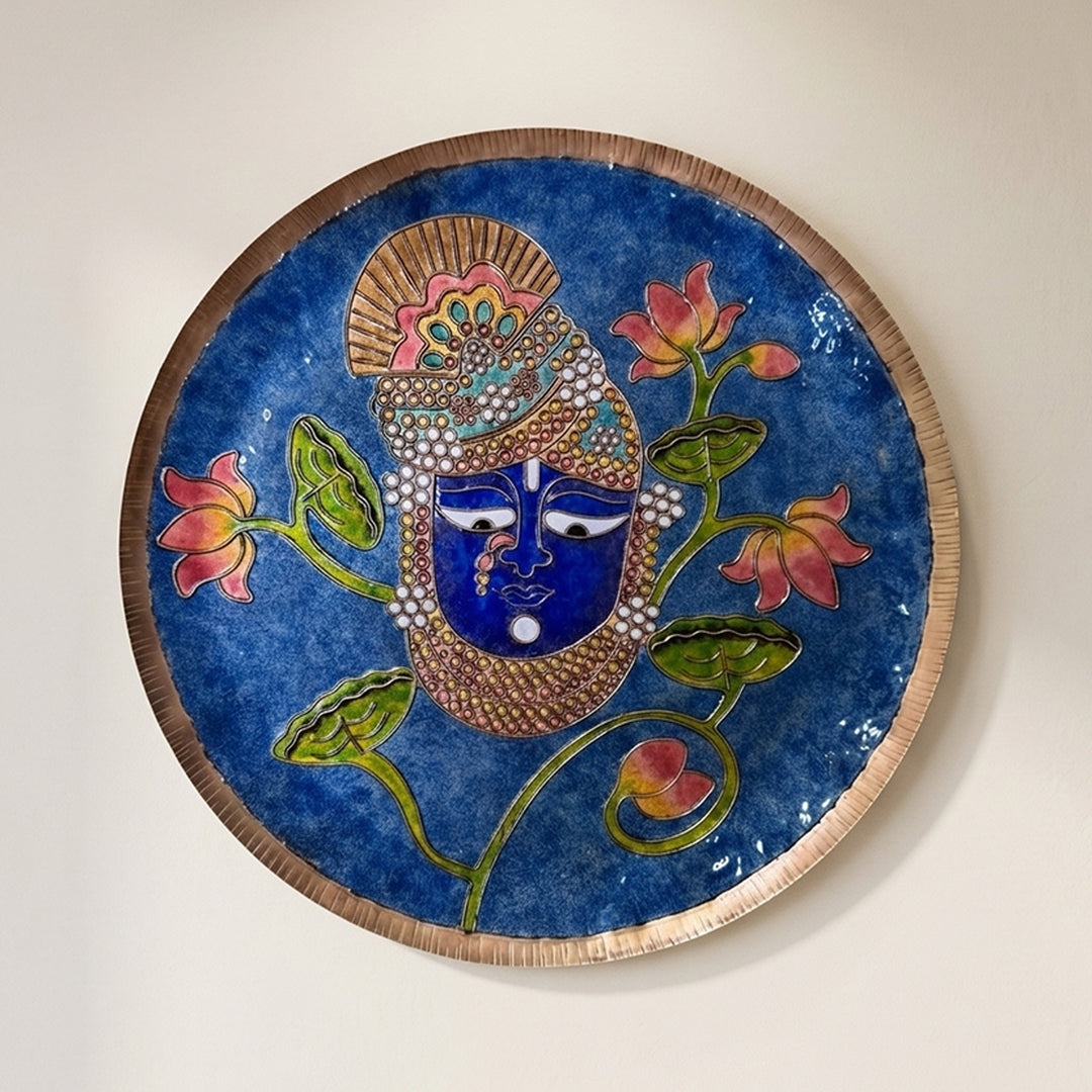 Handcrafted Srinathji Copper Enamel Wall Plate