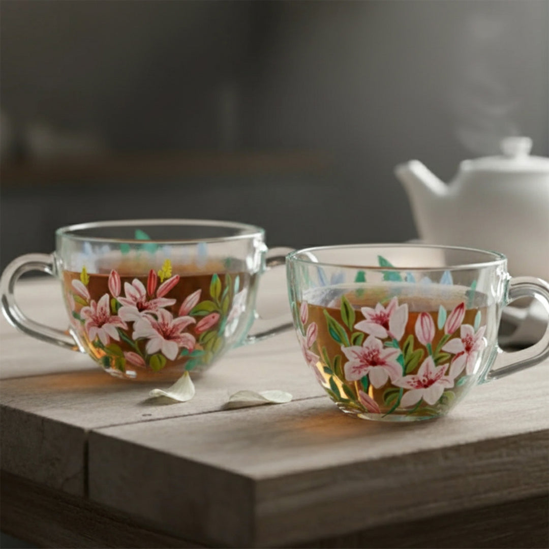 Hand-Painted Small Lily Glass Tea Cups