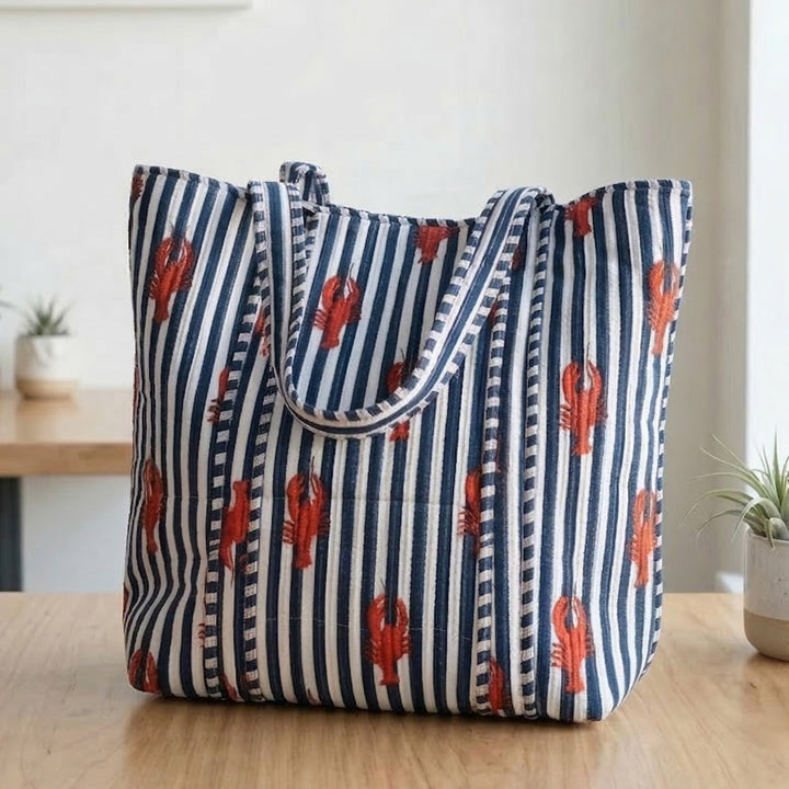 Handmade Lobster Stripe Cotton Tote Bag