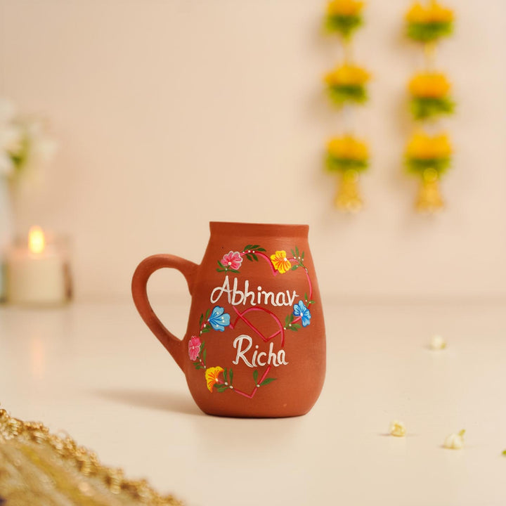 Forever Us Floral Hearts Personalized Handmade Couple Terracotta Mug | 350 ml
