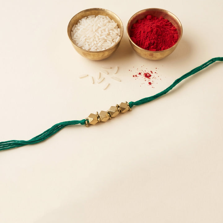 Beaded 4 Brass Beads Rakhi With Roli Chawal For Sister