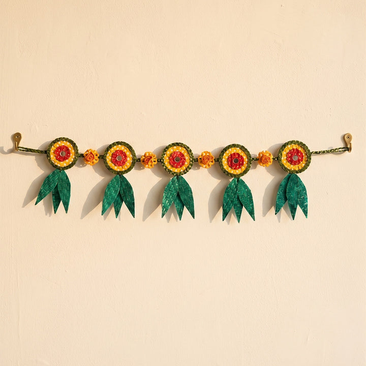 "Shubh" Handcrafted Mango Leaf Bamboo Toran for Diwali Decor