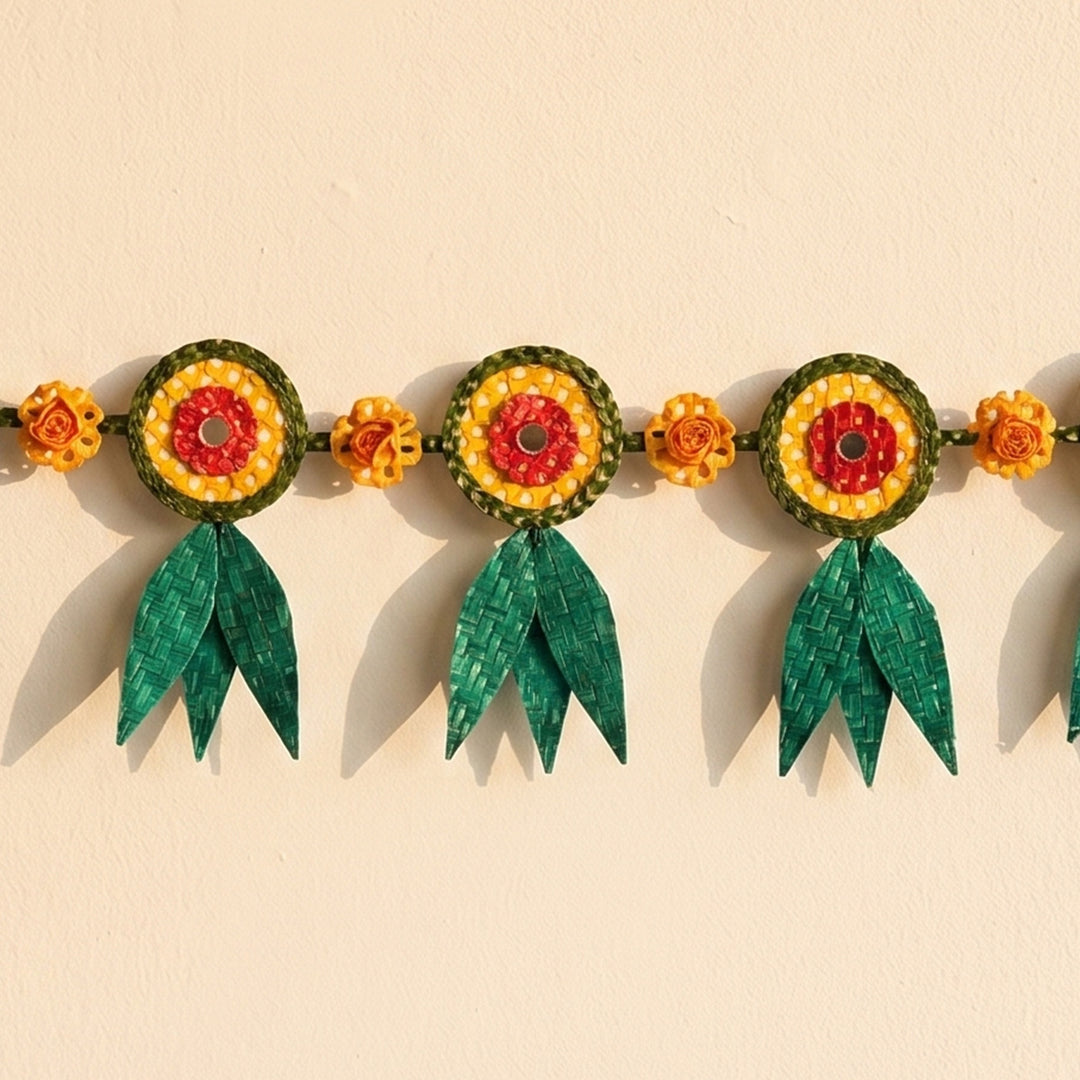 "Shubh" Handcrafted Mango Leaf Bamboo Toran for Diwali Decor