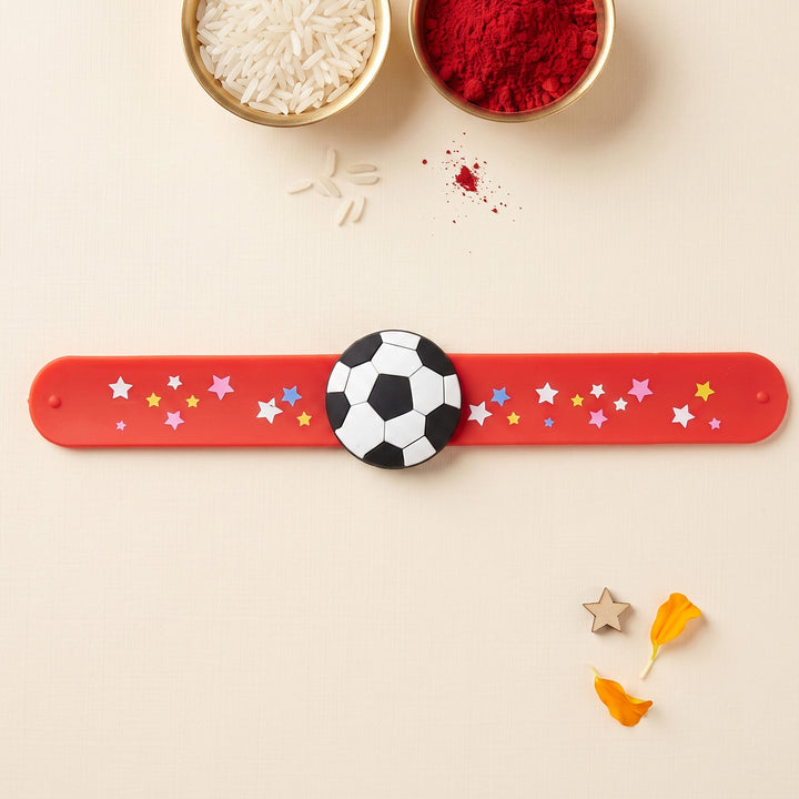 Handmade Football Silicone Slap Band Rakhi For Kids With Roli Chawal For Brother