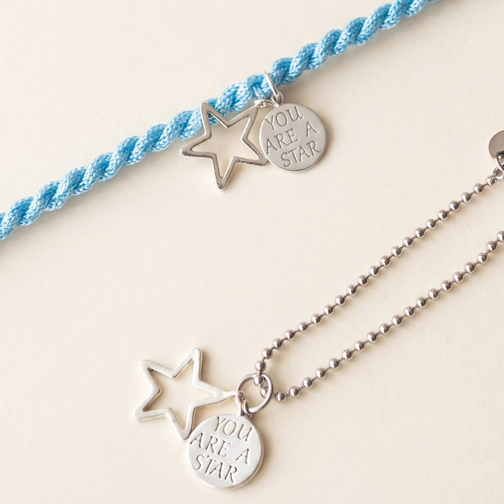 "You Are A Star" Sterling Silver Rakhi & Lumba Set With Roli Chawal For Bhaiya Bhabhi | Set of 2