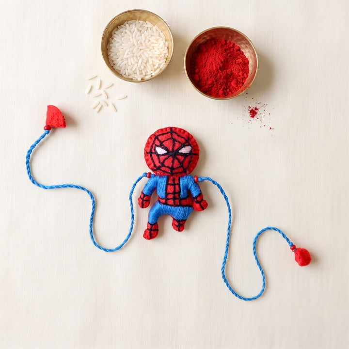Hand Embroidered Spider-boy Rakhi With Brooch Pin For Brother