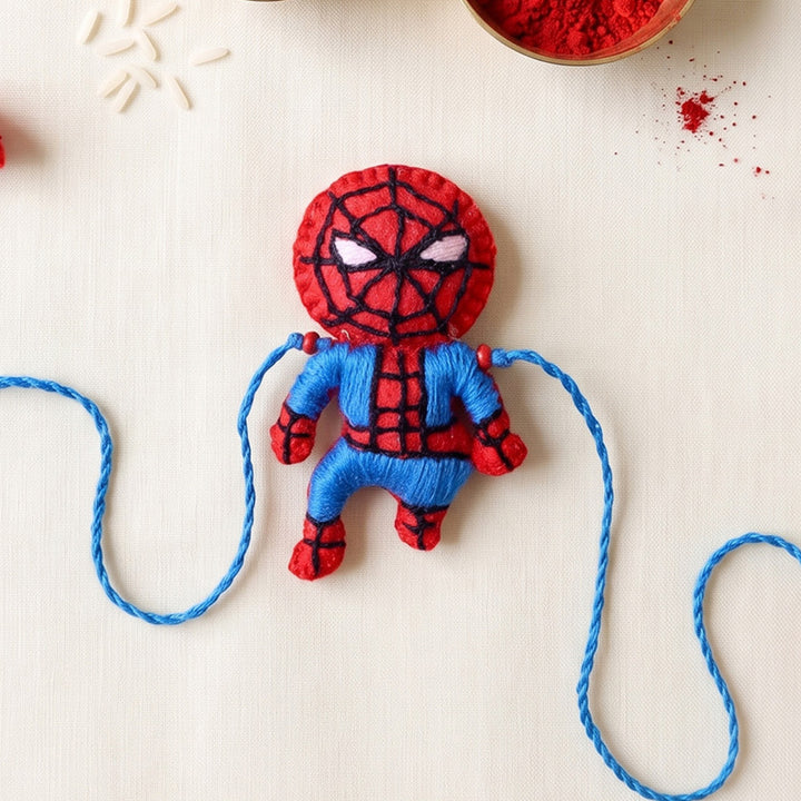 Hand Embroidered Spider-boy Rakhi With Brooch Pin For Brother