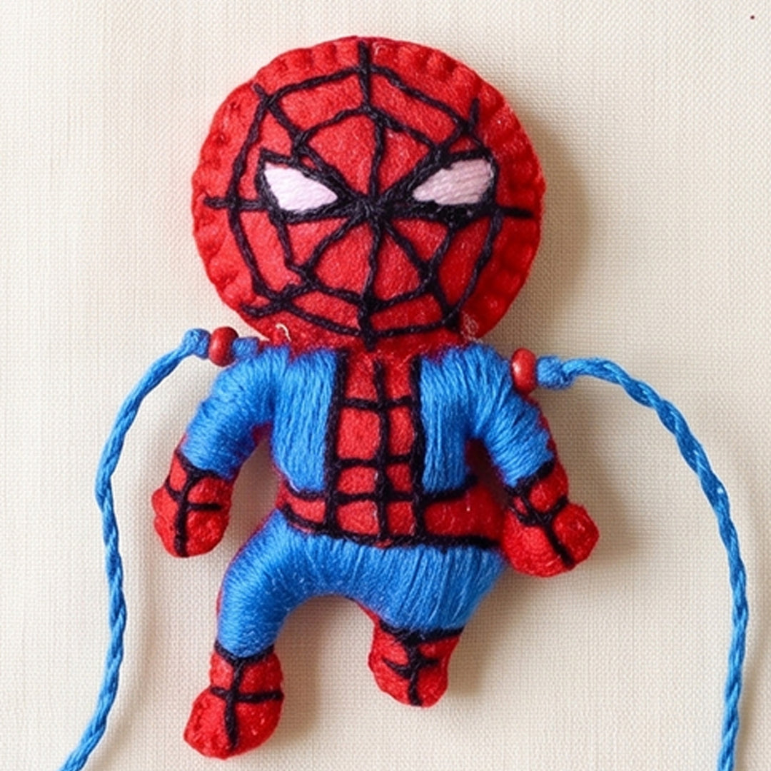 Hand Embroidered Spider-boy Rakhi With Brooch Pin For Brother
