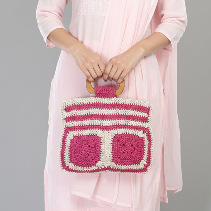 Handmade Crochet Pink & White Bag