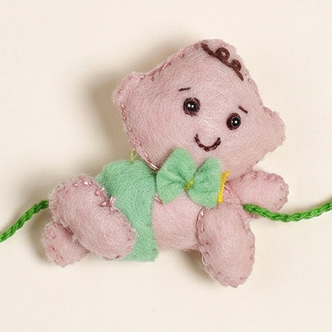 Hand Embroidered Crawling Baby Rakhi With Brooch Pin & Keychain For Baby Brother